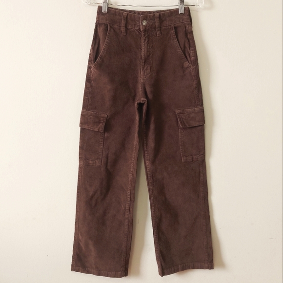 Hollister Pants - Hollister Women Brown Corduroy Cargo Pants Size 24 Baggy High Rise Straight Leg